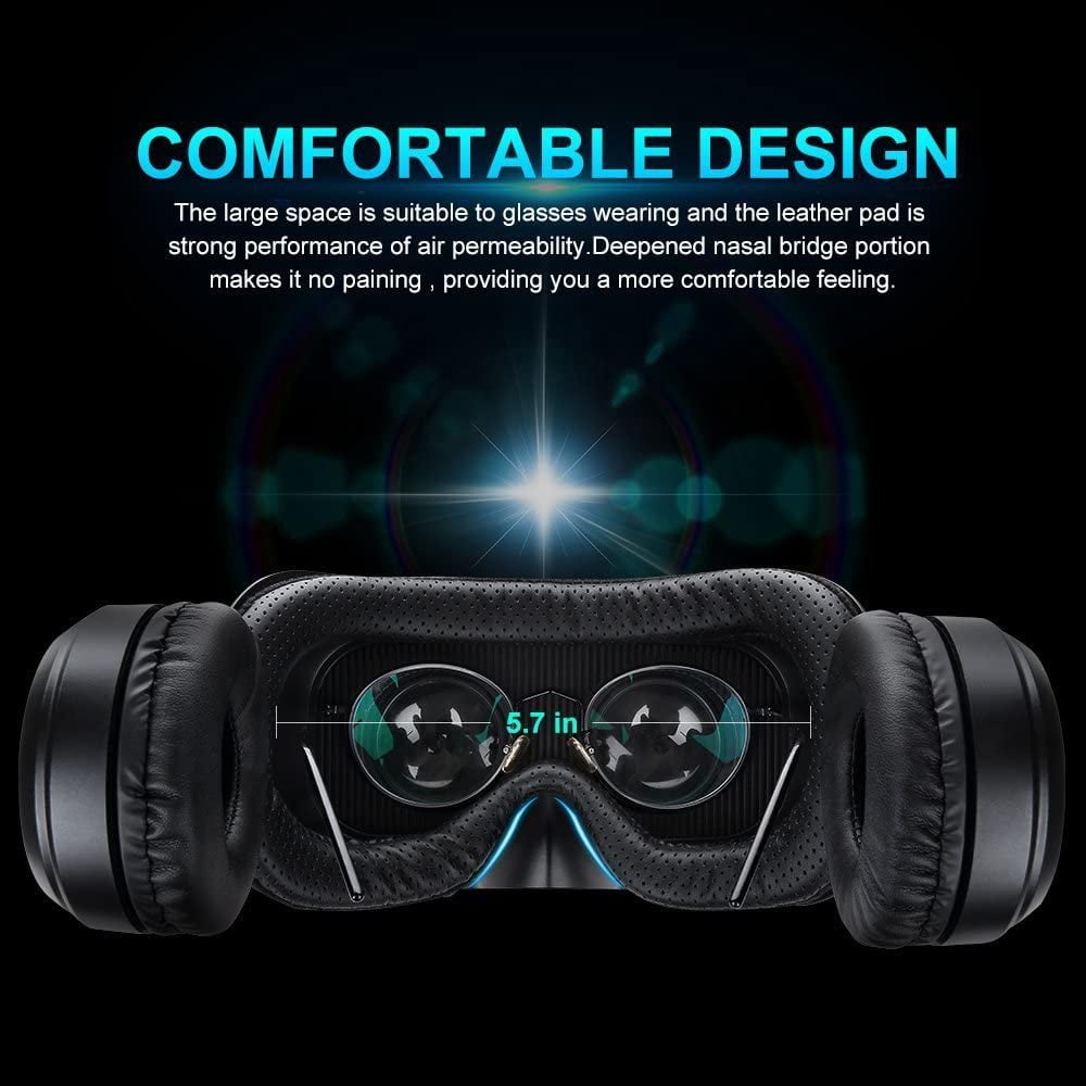Vr Headset with Remote Controller[New Version], 3D Glasses Virtual Reality Headset for VR Games & 3D Movies, Eye Care System for iPhone and Android Smartphones