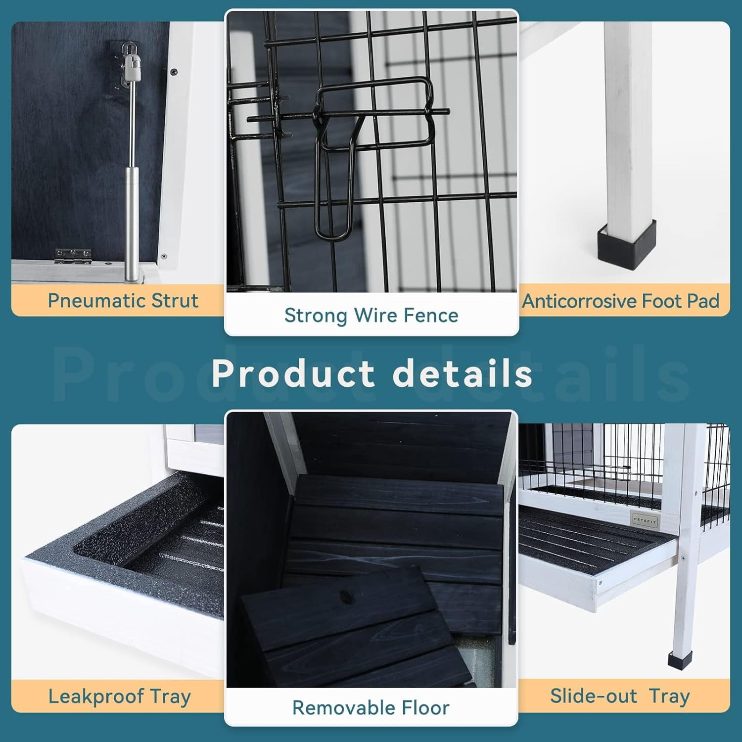 Petsfit Spacious Comfortable Rabbit Hutch Small Animal Cage with Ventilation and Pull Out Tray for Indoor and Outdoor