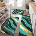 thumbnail image 2 of Teal Gold Marble Pattern Kitchen Rugs Sets Of 3,Kitchen Runner Rugs Non Skid Washable,Decorative Kitchen Floor Mats for Kitchen,Sink,Laundry,17"x30"+ 17"x47" + 17"x59", 2 of 6