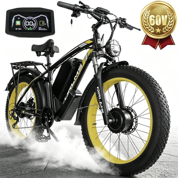 5000W (Peak) Electric-Bike, 60V 25AH Battery Electric Bike for Adults, Dual-Motor-Ebike 50MPH Ebike, 26*4.0 Fat Tire Ebike, AWD 21-Speed E-Mountain Bicycle for Off-Road Snow Sand UL 2849