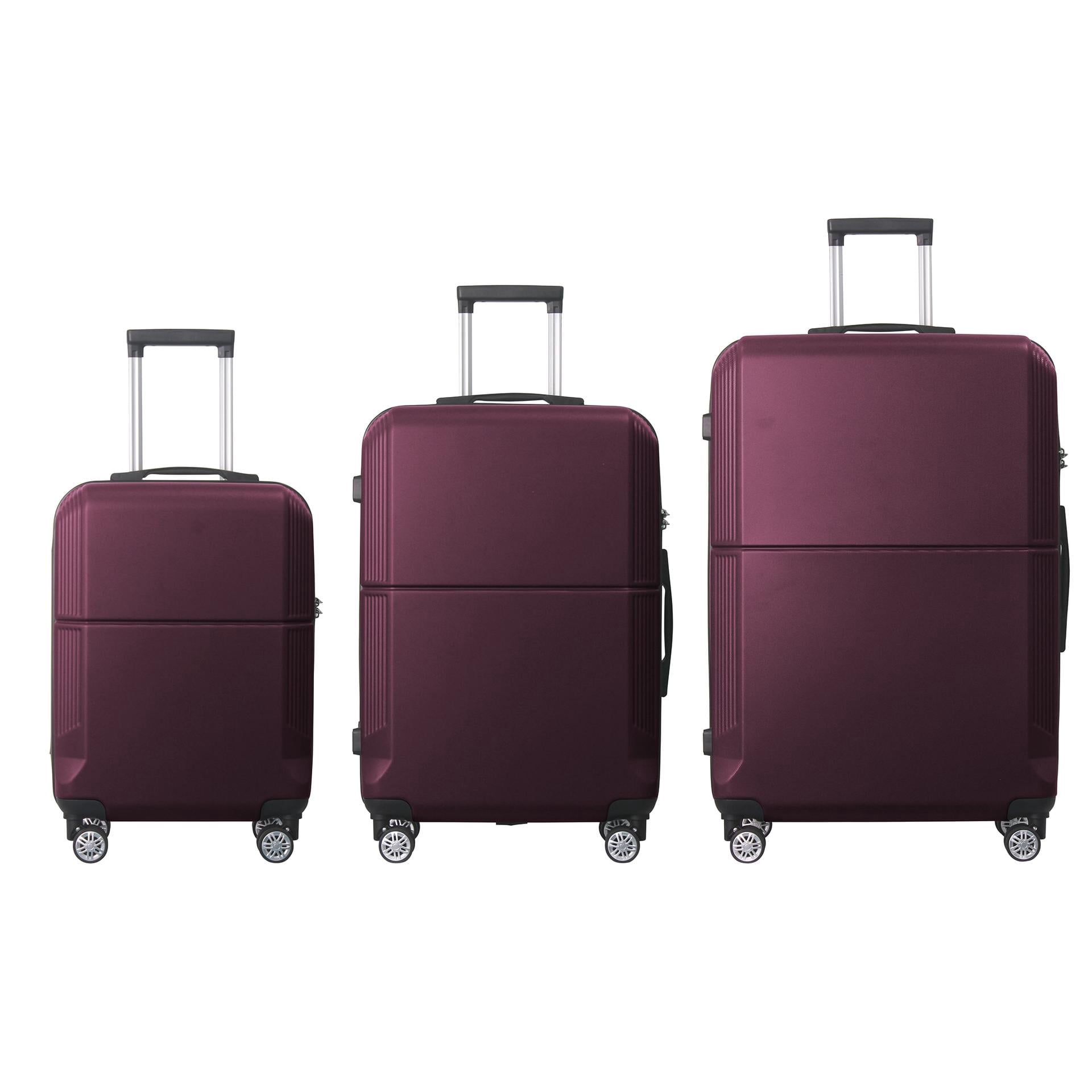 3-Piece ABS Hardshell Luggage Set, Lightweight Durable Suitcases with TSA-Approved Lock, 4 Silent Spinner Wheels & Scratch-Resistant Ribbed Shell, 20"/24"/28", Purple