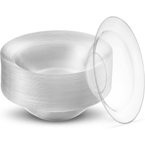 PLASTICPRO 10oz Crystal Clear Plastic Bowls Disposable Plates for Party, 80-Pack