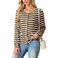 thumbnail image 2 of JWD Women's Cardigan Button Up Long Sleeved Sweater Soft Knit Striped Top Coffee Stripe M, 2 of 5