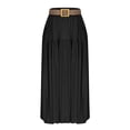 thumbnail image 2 of BRGZLK Women's Midi Skirt Fashionable and Casual Solid Color Elastic Waist with Pockets Cotton and Linen Large Swing A-Line Long Skirt with Belt Vacation Beach Skirt, 2 of 7