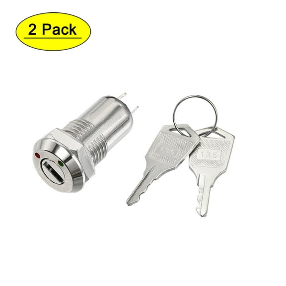 2Pcs, 12mm 2 Positions Key Locking Push Button Switch With Keys NO-OFF