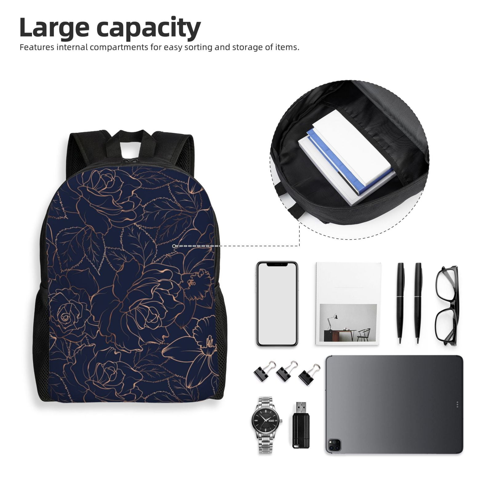 Saiise Copper-Gold Gloss Outline Navy Dark Blue for Backpack for