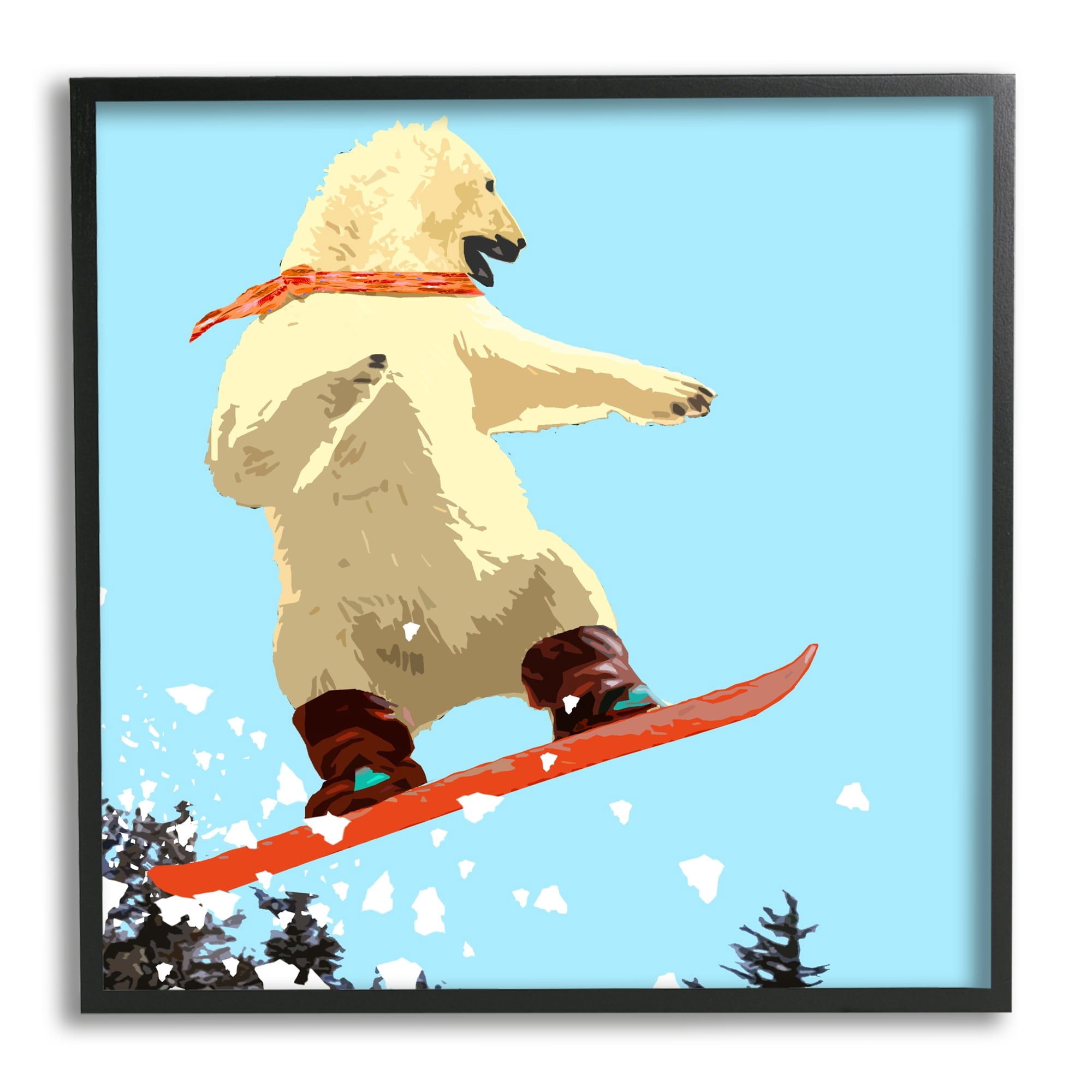 Stupell Industries Polar Bear Snowboarding Catching Air Winter Sports Graphic Art Black Framed Art Print Wall Art, Design by Noah Bay