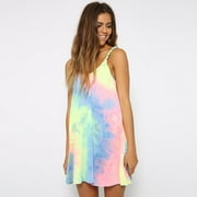 BIG SALE TODAY dress for women Printed Tie-Dye Sling Loose Dress (Picture Color M)