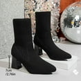 thumbnail image 5 of Womens Boots Chunky Mid Heel Pointy Toe Mid Calf Booties Casual Winter Warm Comfortable Boots Solid Color Shoe for Women's Trendy Black 9.5, 5 of 10