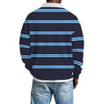 thumbnail image 4 of Waffle Striped Polo Shirts for Men Loose Button Turndown Collar Long Sleeve Blouse Top Casual Workout Work Golf Shirts, 4 of 5