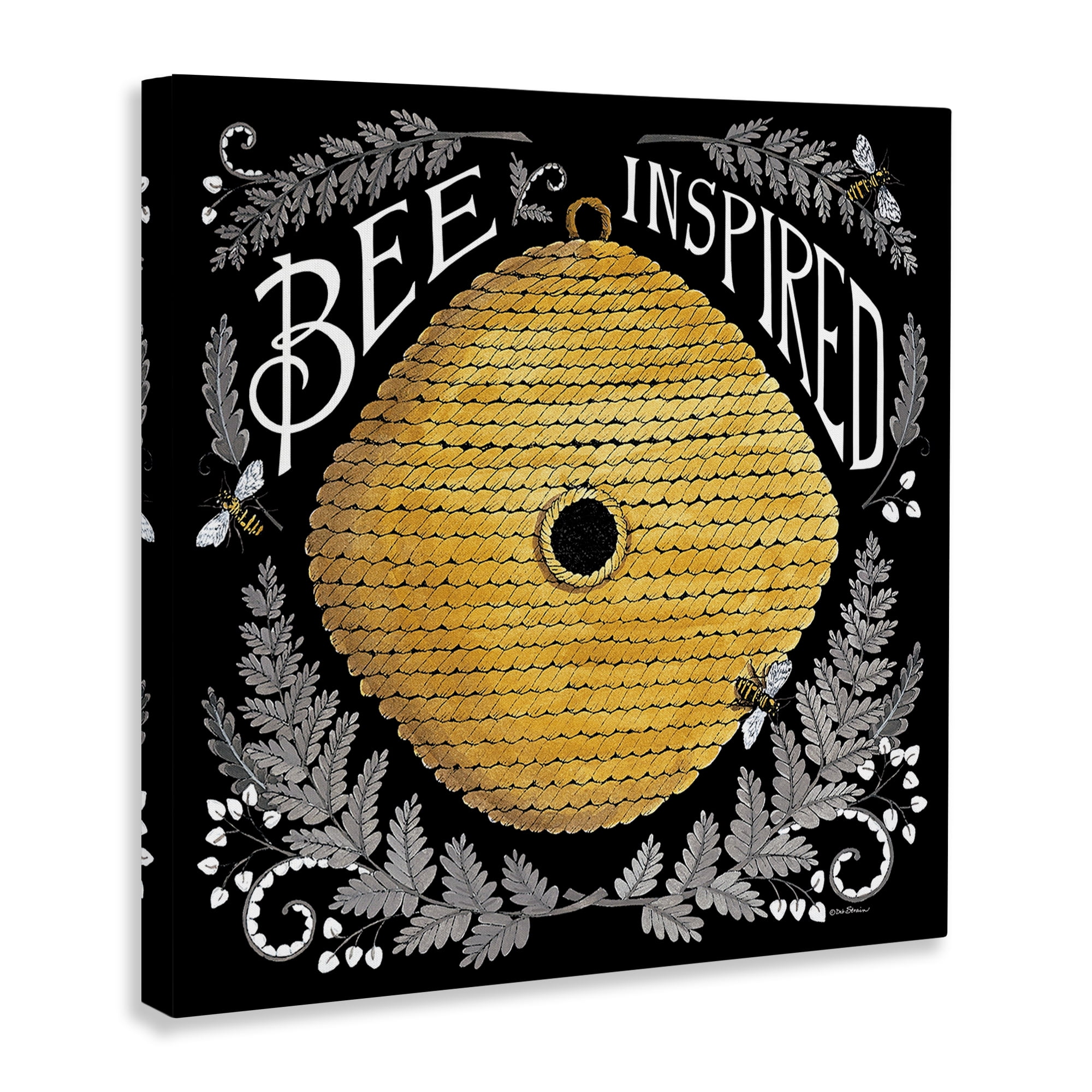 Stupell Industries Bee Inspired with Hive Plants & Flowers Painting Wrapped Canvas Art Print Wall Art, 30 x 30