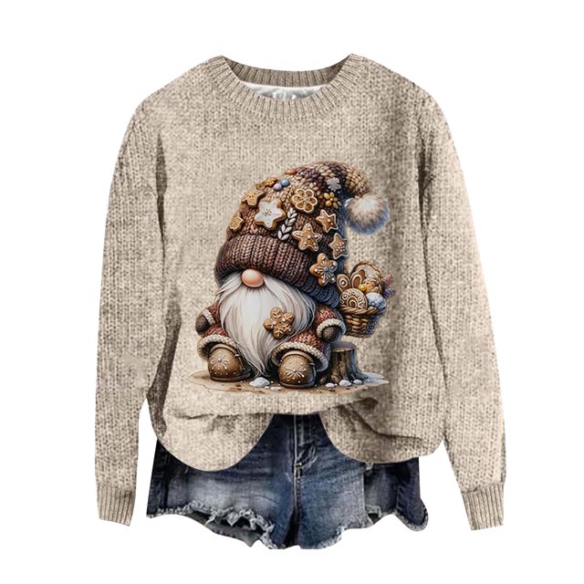 Zhanying Christmas Sweater Chandails de Noël pour Femmes Col Rond Rassemblement des Fêtes Tenue des Fêtes Laid avec Lumières pour Femmes