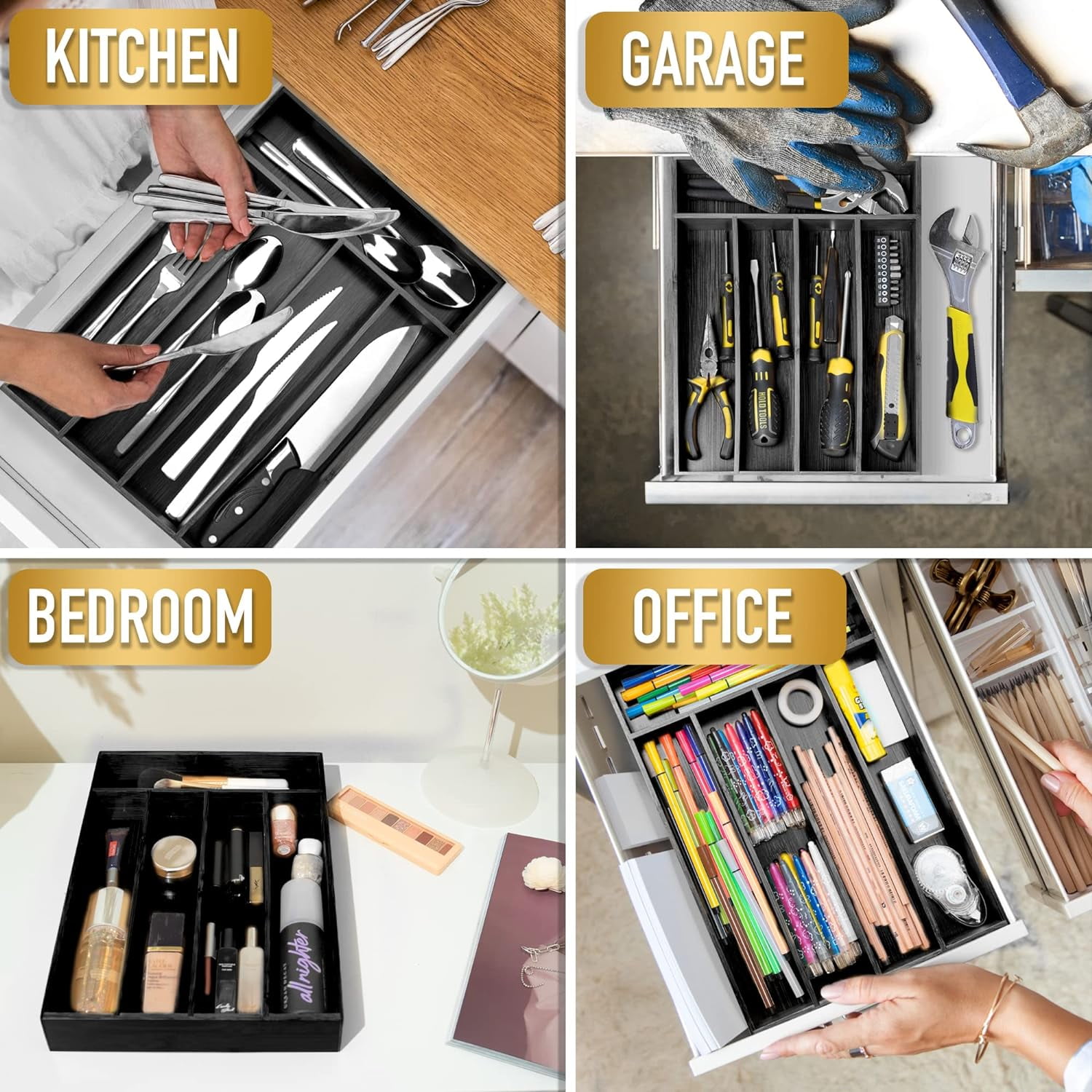 Silverware Organizer Acacia Kitchen Drawer Organizer Utensil Organizer Silverware Holder Cutlery Organizer in drawer Flatware Organizer Tray (Acacia 7 Slots)