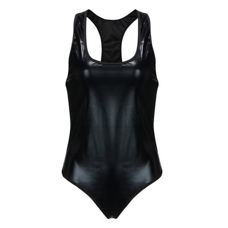 BKQCNKM Womens underwear underwear Women S underwear Women Black Wet Look Faux Leather Teddy Zipper underwear Bodysuit Jumpsuit Womens underwear underwear Black M