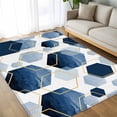 thumbnail image 4 of 6x9Ft Area Rugs Navy Blue Marble Non-Skid Rubber Backing Large Rectangle Rugs - Living Room Bedroom Home Office, Gold White Geometric Hexagon Modern Indoor Floor Mat Carpets Washable Rug, 4 of 9