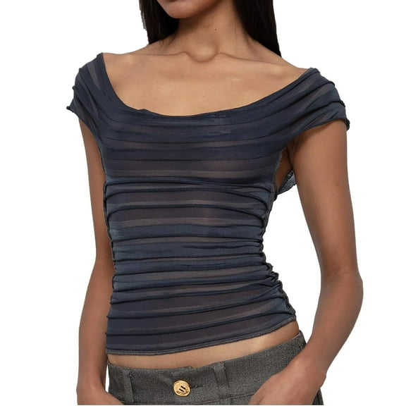 Womens Y2K Ruched Square Neck Crop Top Wide Straps Sleeveless Cami Vintage Inspired Layered Tiered Design for Summer 2025 Casual Outfits