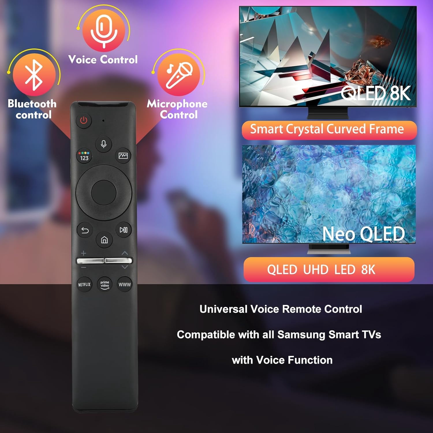 BN59-01330A Voice Remote for Samsung Smart TV Remote Control Replacement BN59-01330C Remote Compatible with All Samsung Frame Crystal UHD Curved Neo QLED OLED Smart TVs