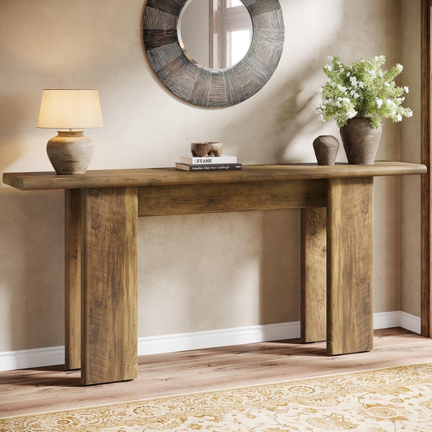 Finmind 70.87" Extra Long Console Table for Entryway, Mid-Century Modern Sofa Table Behind Couch for Entry, Entrance, Hallway, Living Room, Narrow Long, Brown