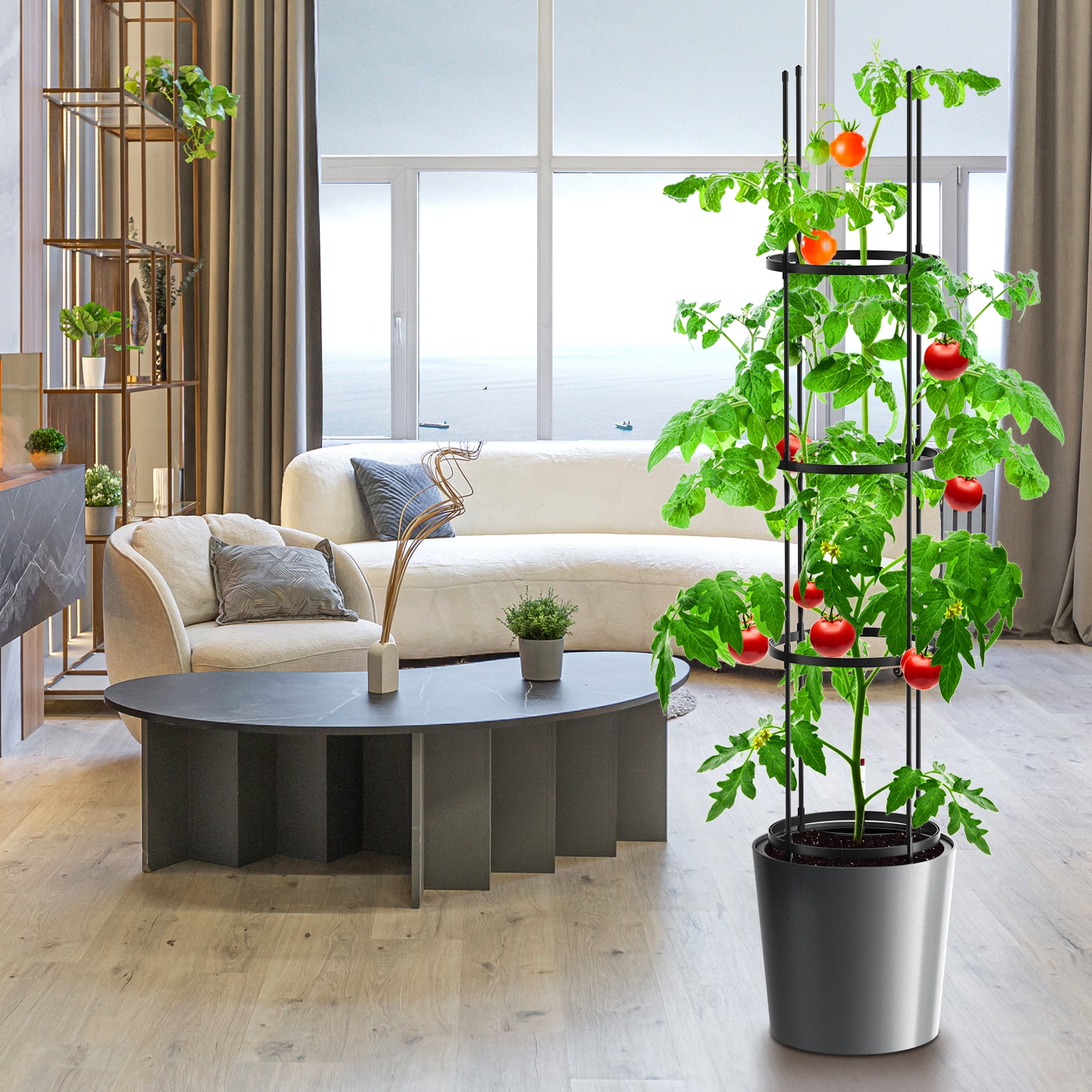 MOPHOTO Self Watering Tomato Planter with Trellis, Large Flower Pot with Water Level Monitor, Round Garden Planters Plant Pots for Outdoor & Indoor Plants Flowers Decor