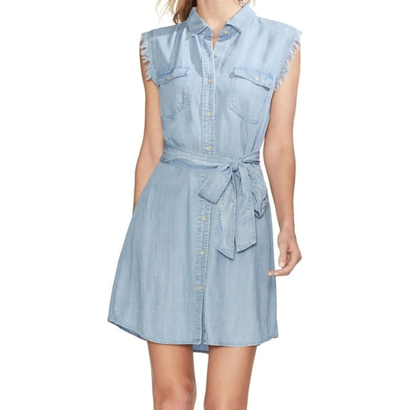Vince Camuto Womens Tie-Waist Shirt Dress, Blue, X-Large