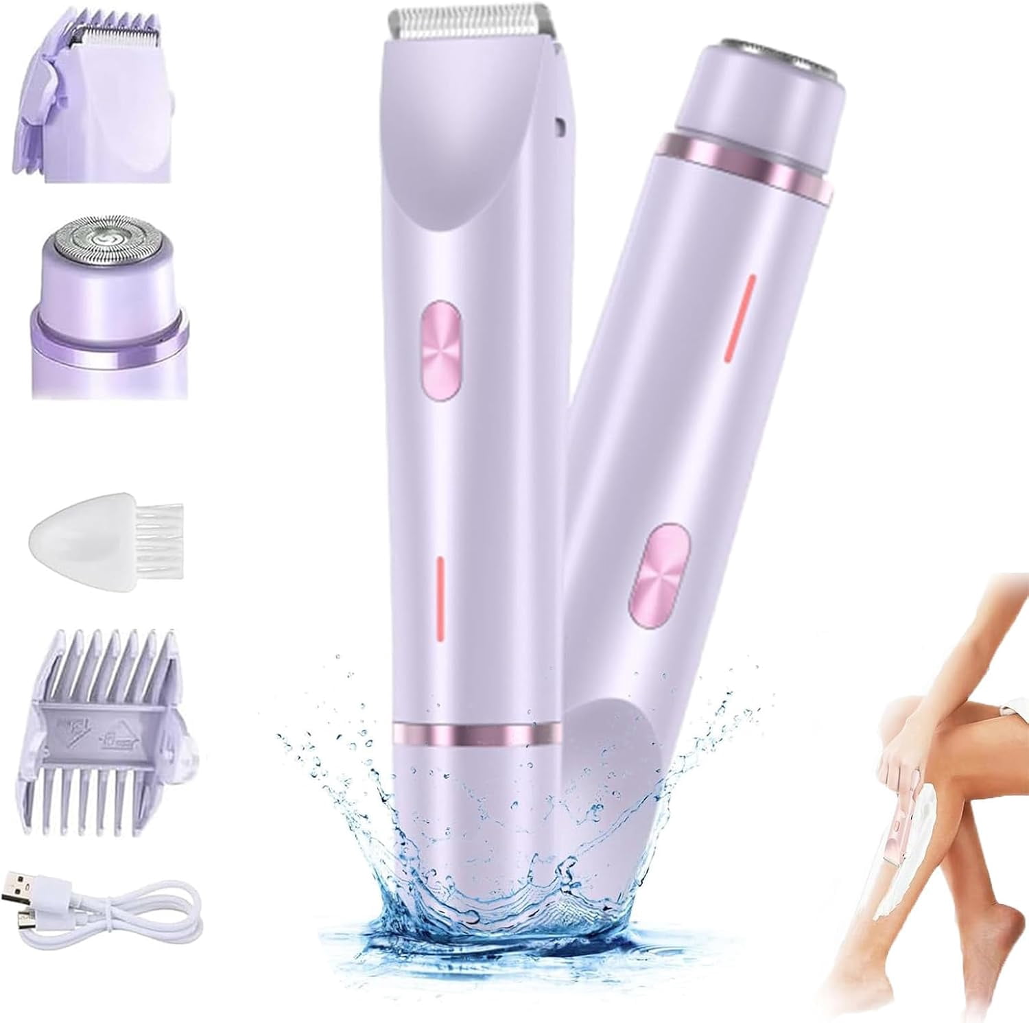 TripleHBB Electric Trimmer for Women,Electric Shaver and Razor Rechargeable 2-in-1 Body and Facial Epilator,  Dual-Head Electric Razor , IPX7 Waterproof