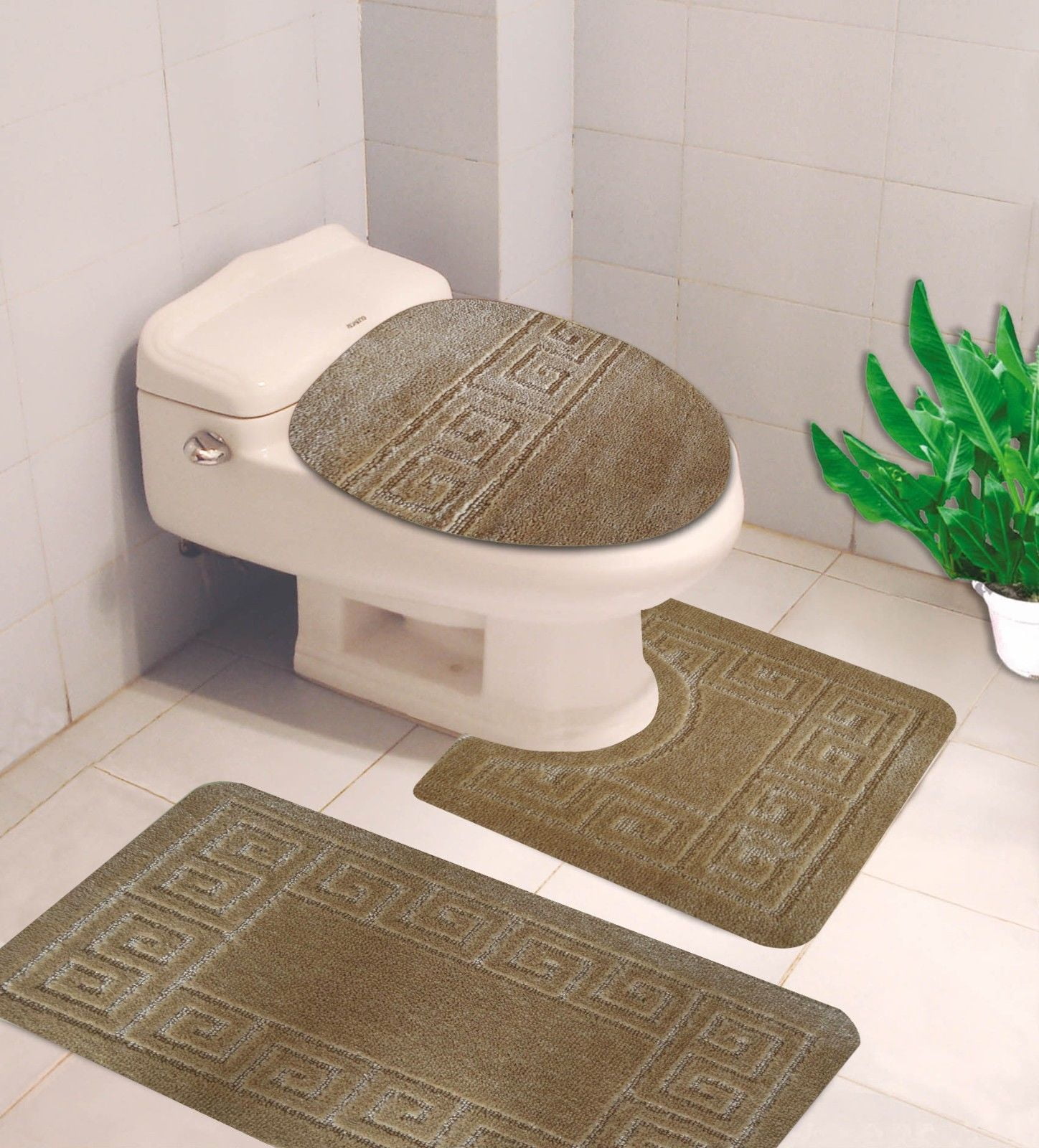 #10 Taupe 3-Piece Embossed Bathroom Mat Set, Solid Large ...