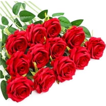 Morttic Artificial Flowers 12Pcs Red Roses Fake Flowers Real Silk Fake Roses with Long Stem in Bulk for Home Party Valentine's Day Decorations, Red