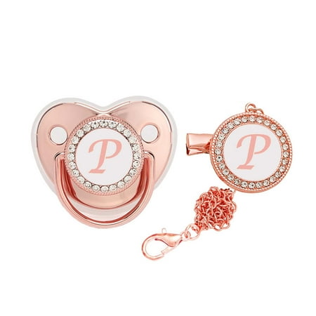

QISIWOLE Baby Pacifier 26 Letter Name Initials Clip Silicone Baby Pacifier Pink Shiny Newborn Pacifier Baby Supplies Deals !