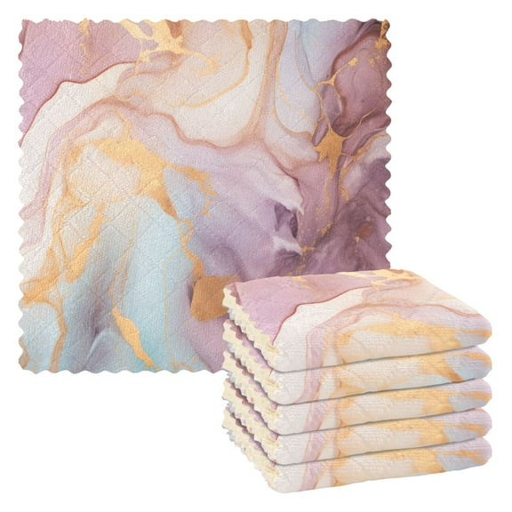 6 Packs Turquoise Gold Pink Marble Kitchen Dish Towels Soft Absorbent Dish Cloths 11"x11"