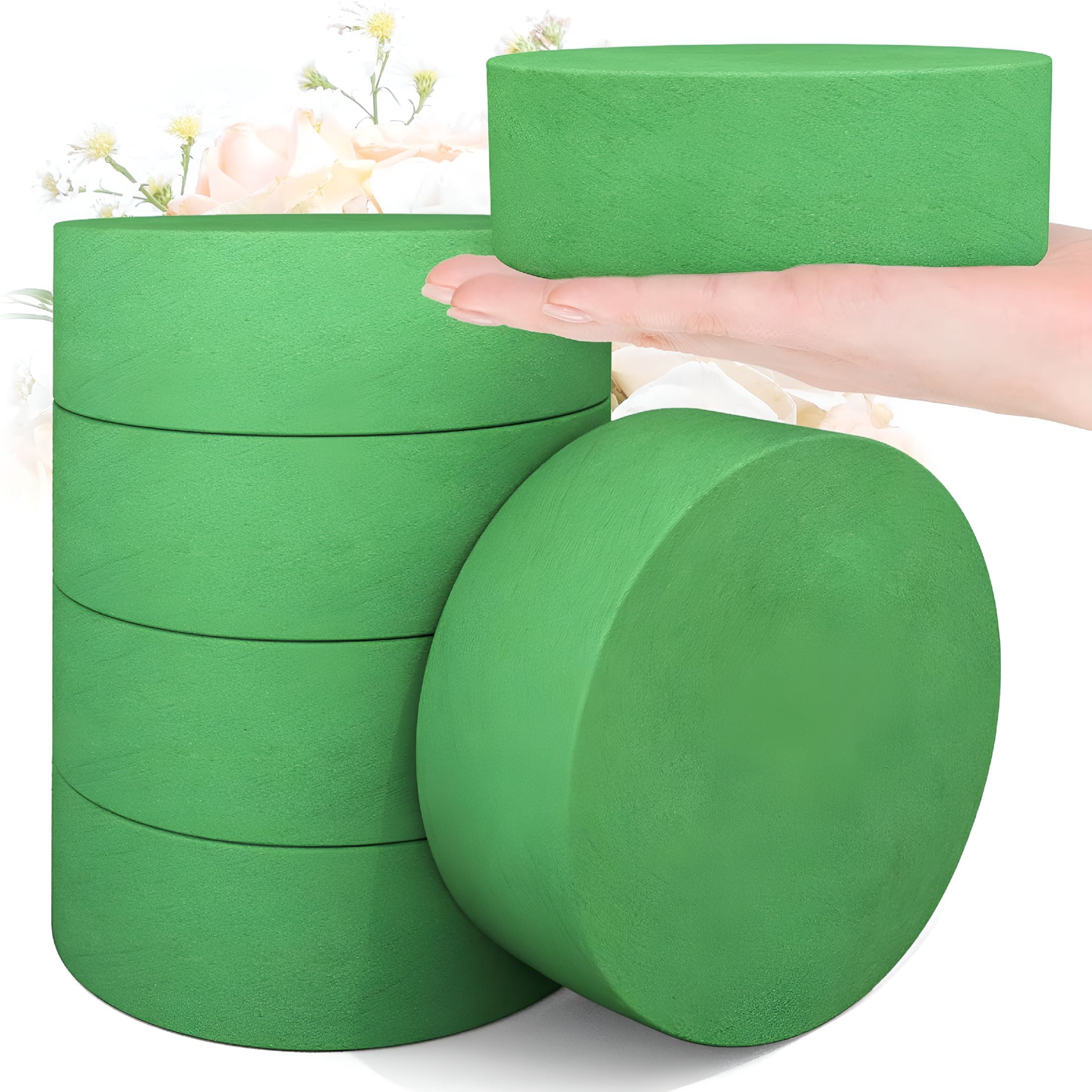 XIBUFE 6Pcs Floral Foam Round Blocks,Large Wet and Dry Green Foam for Artificial and Fresh Flower Arrangement,Flower Foam Blocks for Wedding Party Decorations(7.8 Inch)