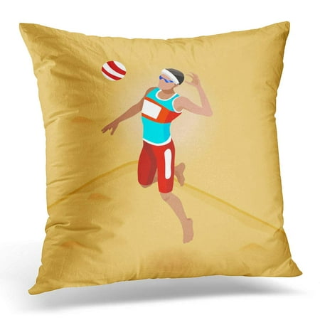 ECCOT Beach Volley Player Summer Games 3D Isometric Volleyball Sporting Championship International Match Pillowcase Pillow Cover Cushion Case 16x16