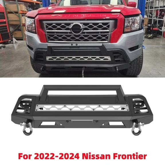 Front Bumper w/Bull Bar For 2022 2023 2024 Nissan Frontier   2 x D-Rings   2 x Pod Lights