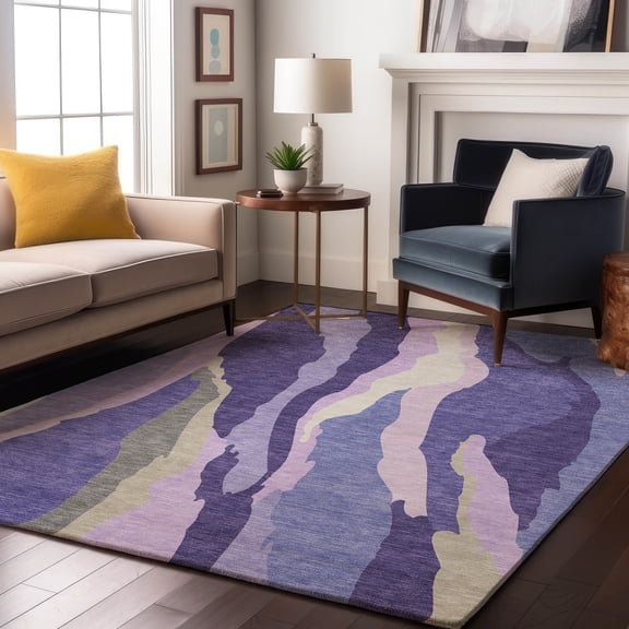 Addison Rugs Mayfield Premium Machine Washable Transitional Waves Purple Rectangle Rug, 10' x 14'