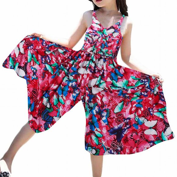 Product Category Girls Dresses | Product Title Summer Chiffon Foreign Style Floral Wide Leg Jumpsuit Dress for Bohemian- Playdays