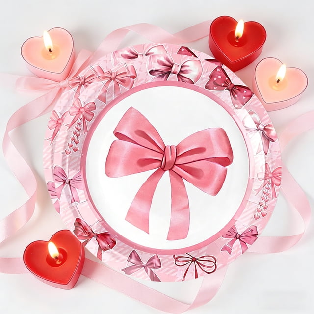 Bow theme Disposable Dinner Plates Decorative Party Tableware for Celebration