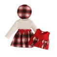 thumbnail image 3 of felwors Baby Girl Clothes Fall Winter Outfits Puff Sleeve Shirt Tartan Pleated Skirt Cute Vest Set Toddler Girl Dress Holiday (9-12 Months), 3 of 7