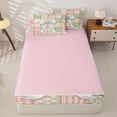 thumbnail image 4 of Manfei Patchwork Plaid Bow Zipper Twin Comforter Sets with Fitted Sheet and 2 Pillowcases,Floral Stitch Zipper Bedding Set,Pink Reversible,4-Piece, 4 of 7