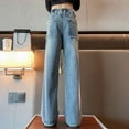 thumbnail image 4 of Wdgfv Girls Jeans For Spring Casual Wear Comfortable Stretch Denim Trousers Straight Leg Wide Leg Pants For Kids Age 6 15 Blue 12-13 Years, 4 of 9