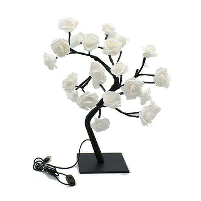 Maytalsory Color Changing Lighted Rose Tree Lamp Gift For Any Occasion Wide Application white black rod 1Set