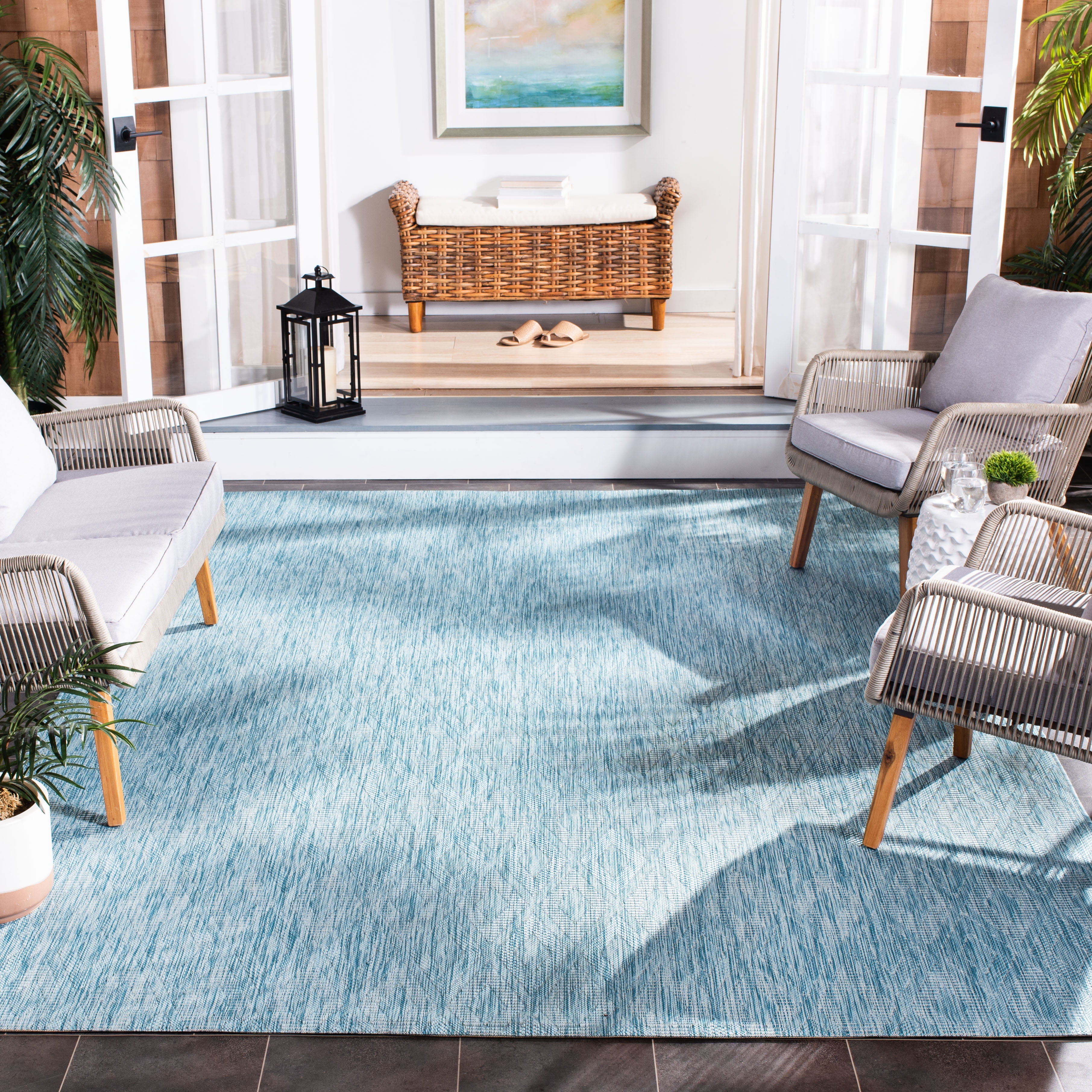 Safavieh Courtyard Teodor Geometric Indoor/Outdoor Area Rug, Aqua, 6'7" x 6'7" Square