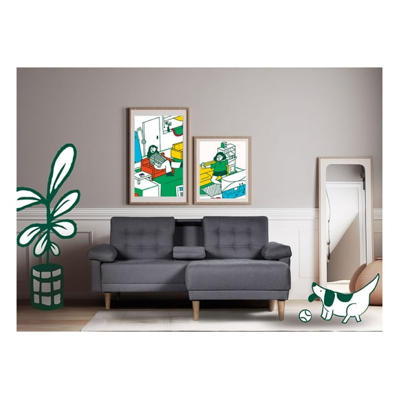 Sala Modular Sofá Cama Reversible Makora Modelo Praia Lino Gris Oxford