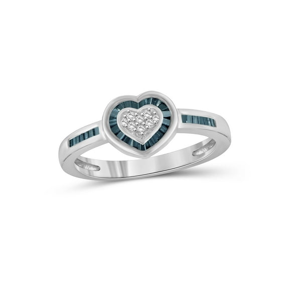 JewelersClub Sterling Silver 1/4 Carat Blue & White diamond Heart Ring for Women | Diamonds for Everyday Womens Wear
