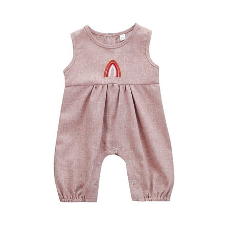 

HIBRO Summer Toddler Clothing Cotton Linen Rainbow Print Sleeveless Baby Girls Rompers Baby Girl Bodysuits Long Sleeve Pants Set Organic Baby