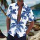 thumbnail image 1 of Blusa y camisa de manga corta con cuello vuelto Camisa casual para hombre Camisa de bolos vintage de manga corta Camisas de verano de playa cubana Camisa con botones Blusa para hombre Poliéster, 1 of 5