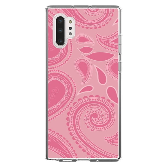 DistinctInk Clear Shockproof Hybrid Case for Galaxy Note 10 PLUS (6.8" Screen) - TPU Bumper, Acrylic Back, Tempered Glass Screen Protector - Big Pink Paisley