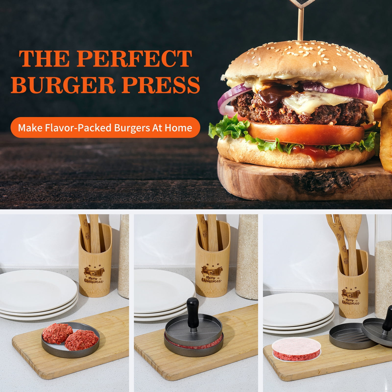 Bocaoying Burger Press 100 Patty Papers Set, Non-Stick Hamburger Mold, Meat Beef Cheese Veggie Burger Maker for Grill Griddle BBQ Barbecue