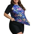 thumbnail image 3 of FOLUNSI Womens Plus Swimsuits 2 Piece Rash Guard Raglan Short Sleeve with Boyshorts Surfing Swimwear 0X-5X, 3 of 5