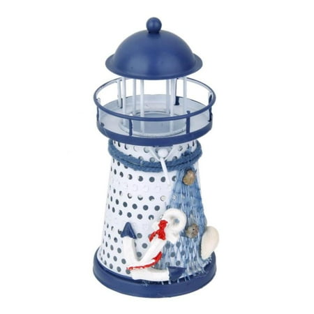 

Mediterranean Lighthouse Iron Candle LED Light Anchor Home Table Decor