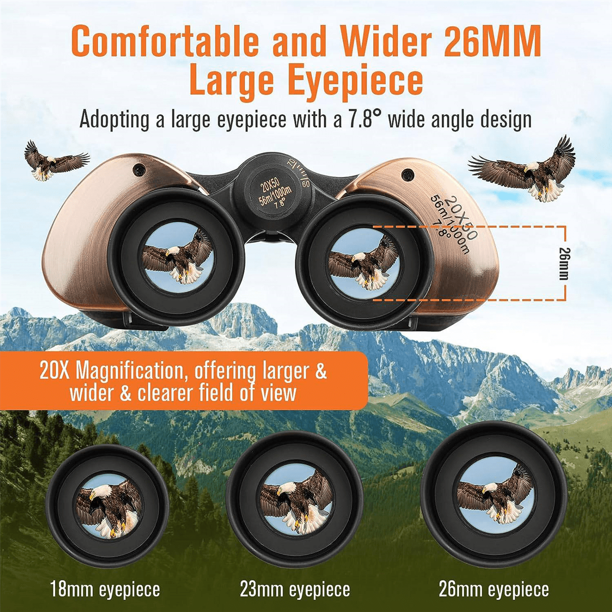20X50 Binoculars for Adults, Night Vision Waterproof Bird Watching Sightseeing Traveling Football Games