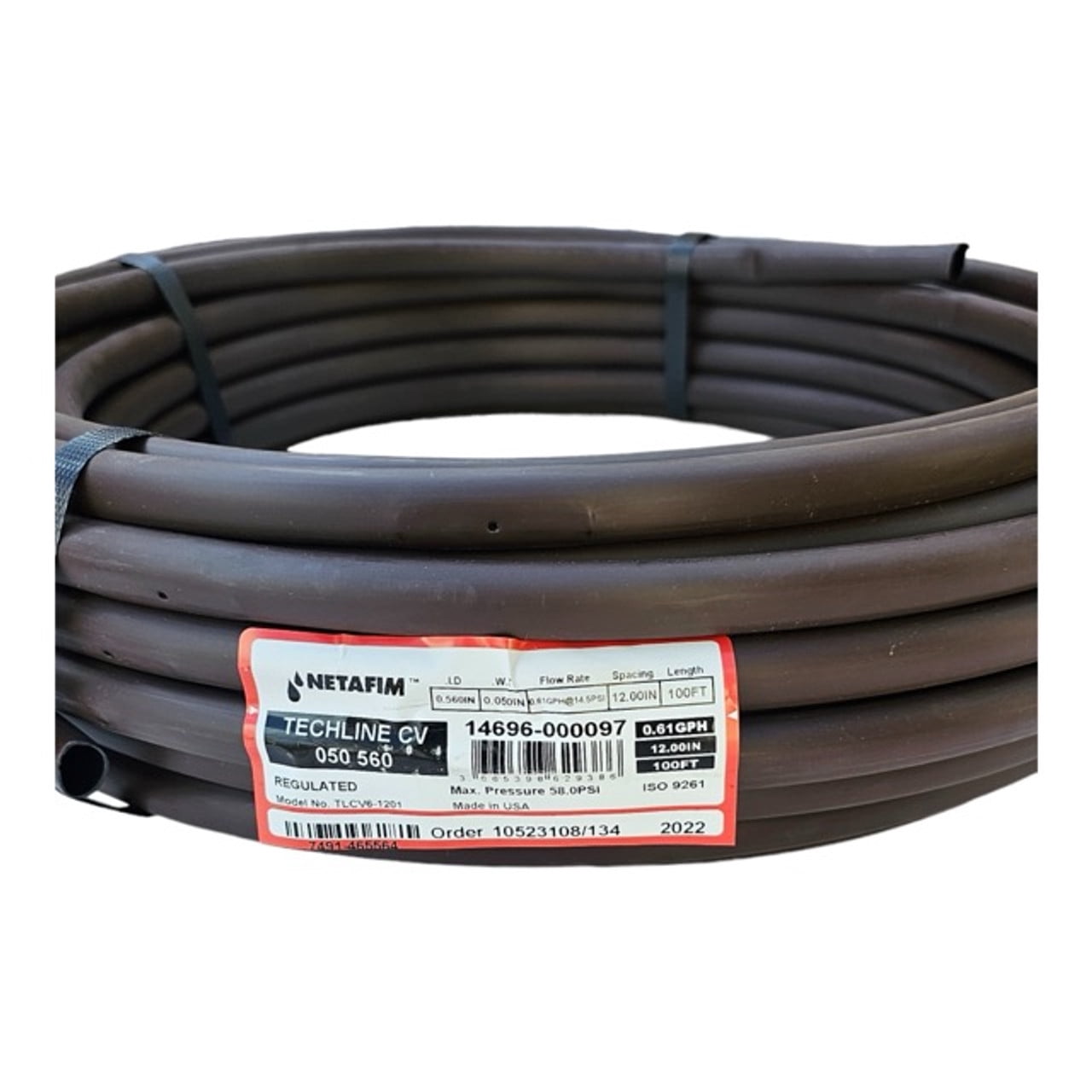Netafim Techline CV 17mm Emitter Tubing, 12" Spacing, 0.6 GPH | TLCV6-1201 | pressure-compensating dripline | (250')